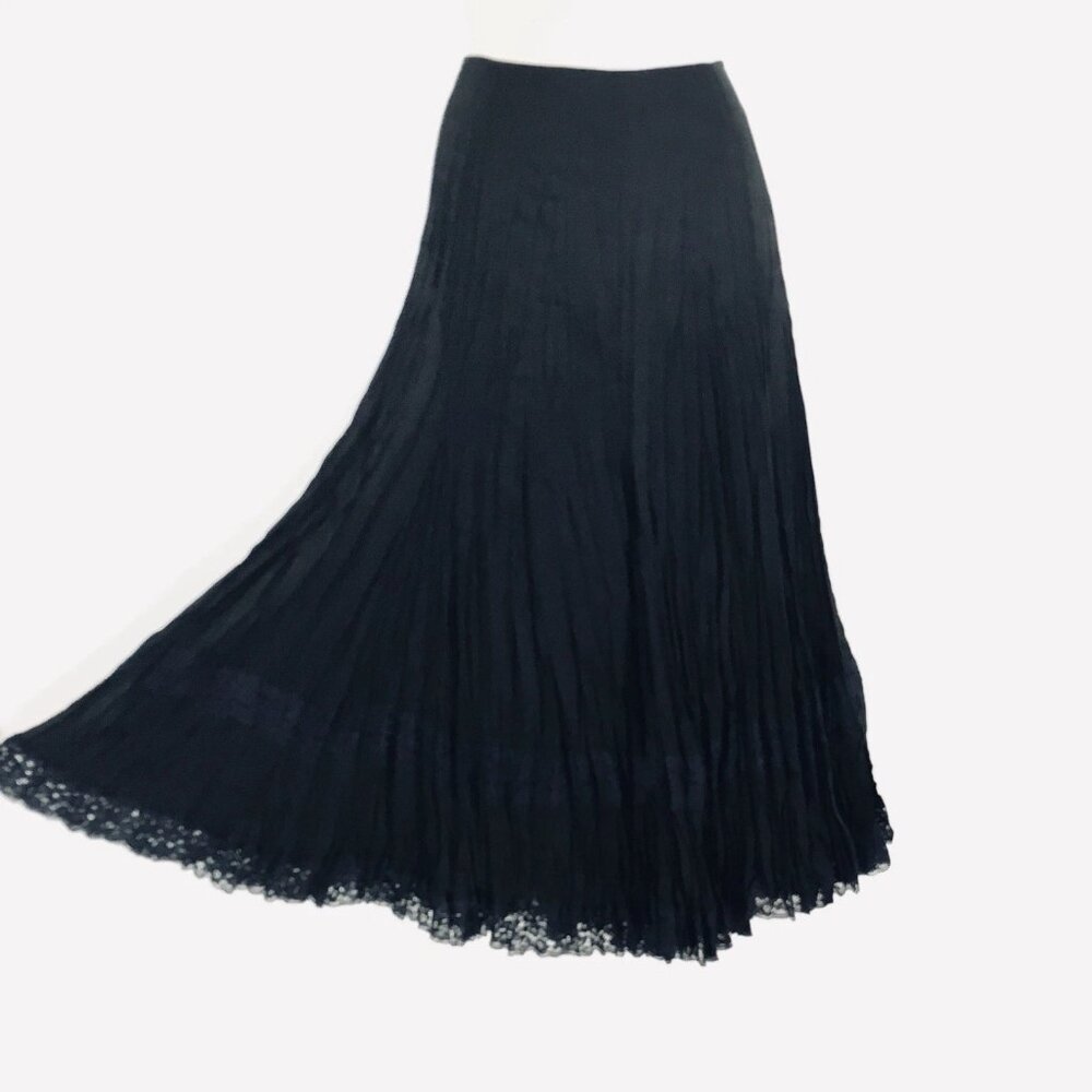 Vintage Bay Studio Maxi Skirt Sz M Black Whimsigoth Witchy Fairy Pleated Lace